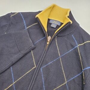 Brooks Brothers 346 Mens Argyle Merino Wool Full Zip Sweater Size M